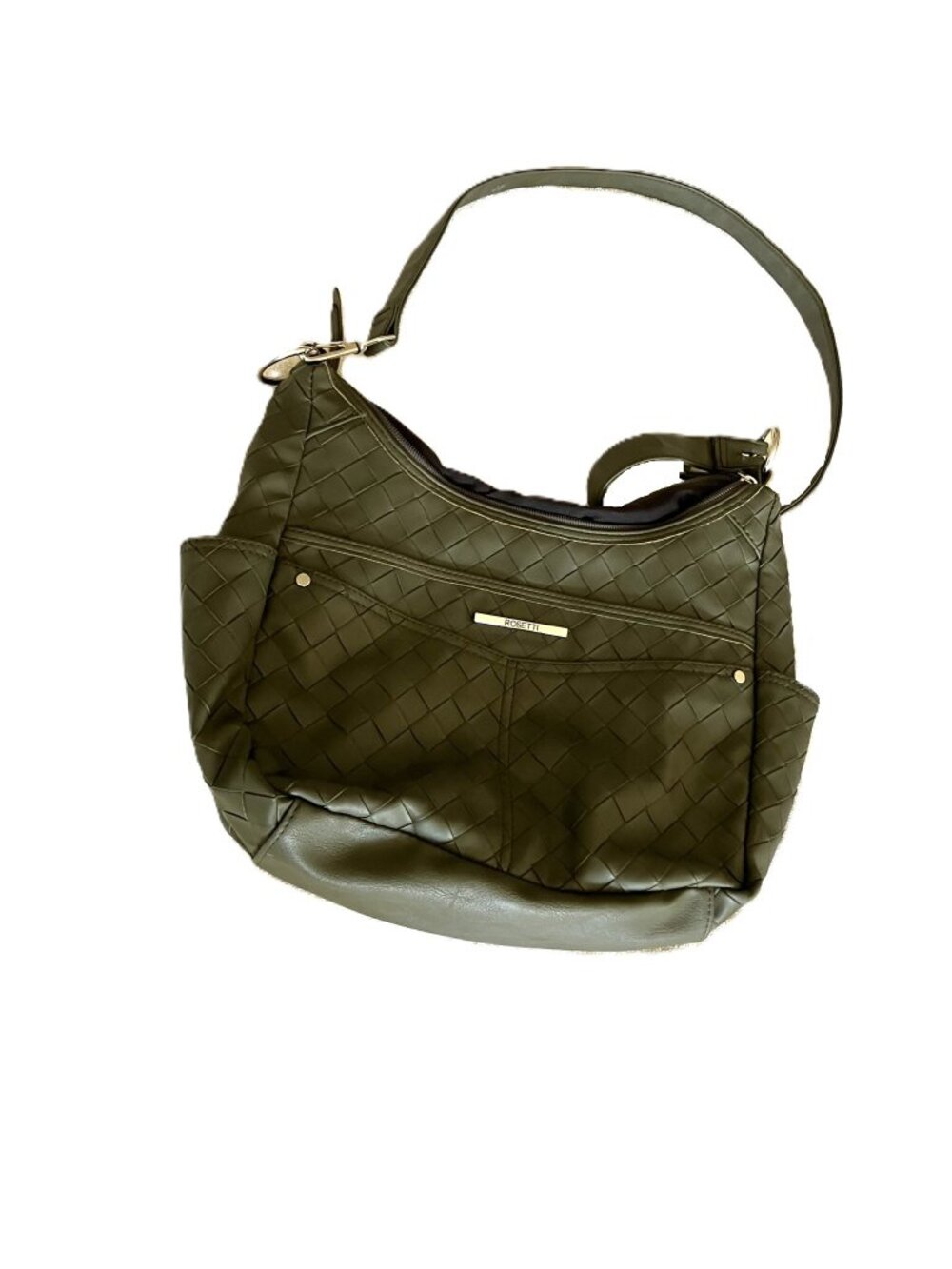 Rosetti Woven Vegan Leather Hobo Crossbody or Shoulder Bag — Olive Green